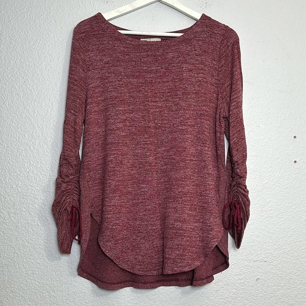 Anthropologie Saturday Sunday Ruched Sleeve Ribbed Tunic Top Womens Small Casual
